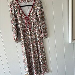Floral Long Sleeve Dress with Red Accents